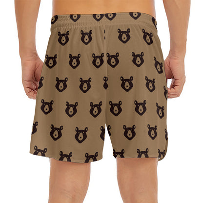 Grizzly Bear Pattern Print Men's Split Running Shorts