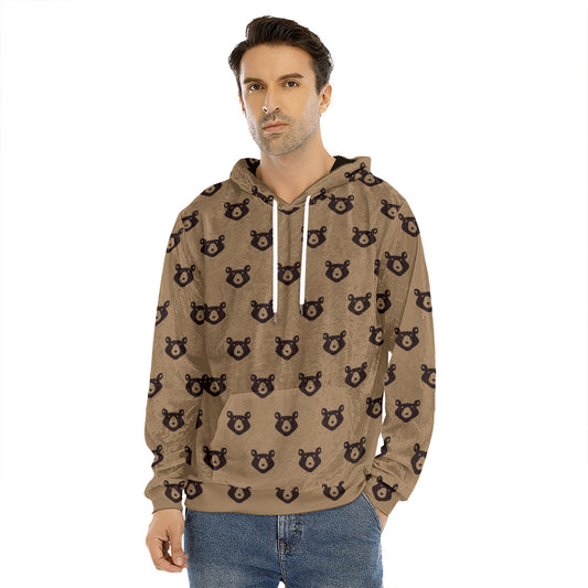 Grizzly Bear Pattern Print Men's Velvet Pullover Hoodie