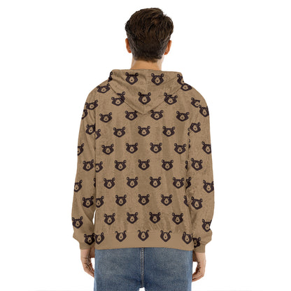 Grizzly Bear Pattern Print Men's Velvet Pullover Hoodie