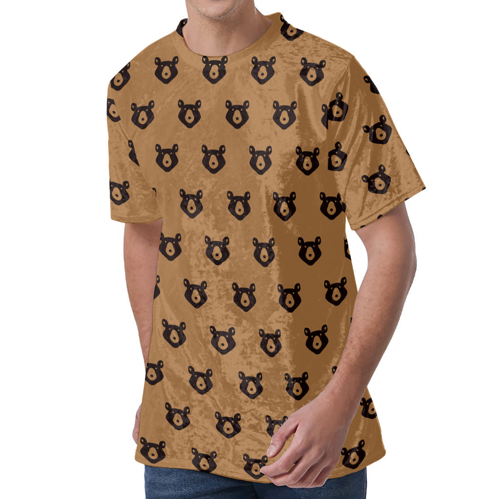 Grizzly Bear Pattern Print Men's Velvet T-Shirt