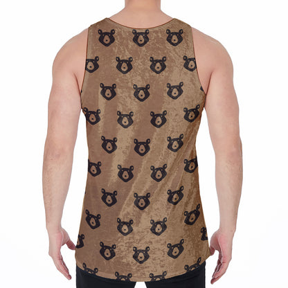 Grizzly Bear Pattern Print Men's Velvet Tank Top