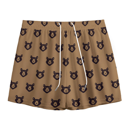 Grizzly Bear Pattern Print Mesh Shorts