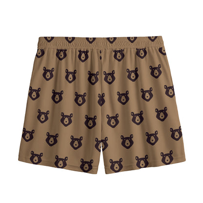Grizzly Bear Pattern Print Mesh Shorts
