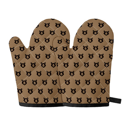 Grizzly Bear Pattern Print Oven Mitts
