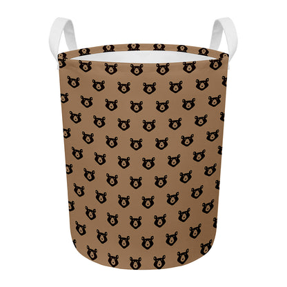 Grizzly Bear Pattern Print Round Laundry Basket