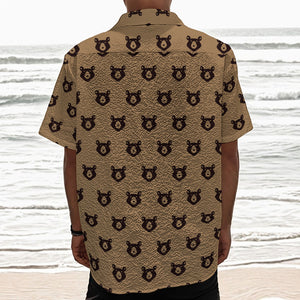 Grizzly Bear Pattern Print Textured Short Sleeve Shirt