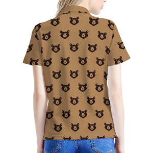 Grizzly Bear Pattern Print Women's Polo Shirt