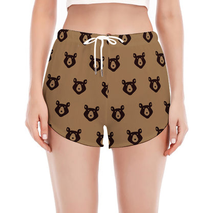 Grizzly Bear Pattern Print Women's Split Running Shorts