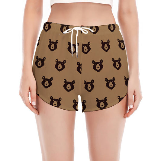 Grizzly Bear Pattern Print Women's Split Running Shorts