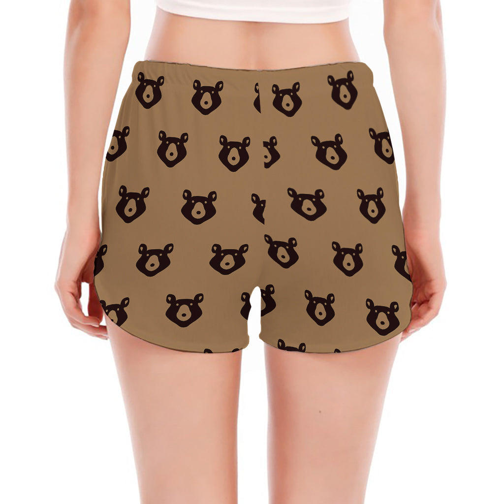 Grizzly Bear Pattern Print Women's Split Running Shorts