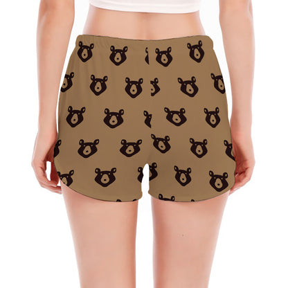 Grizzly Bear Pattern Print Women's Split Running Shorts