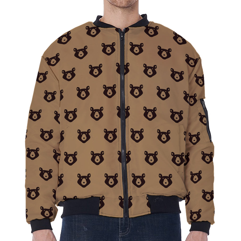 Grizzly Bear Pattern Print Zip Sleeve Bomber Jacket