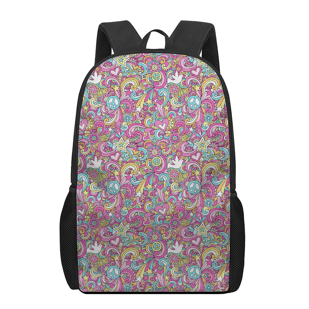 Groovy Girly Peace Pattern Print 17 Inch Backpack