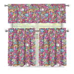 Groovy Girly Peace Pattern Print 3 Piece Kitchen Curtains