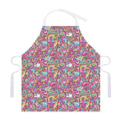 Groovy Girly Peace Pattern Print Adjustable Apron