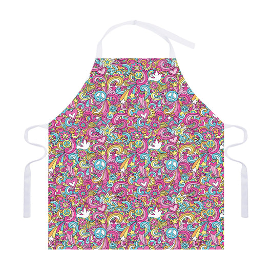 Groovy Girly Peace Pattern Print Adjustable Apron