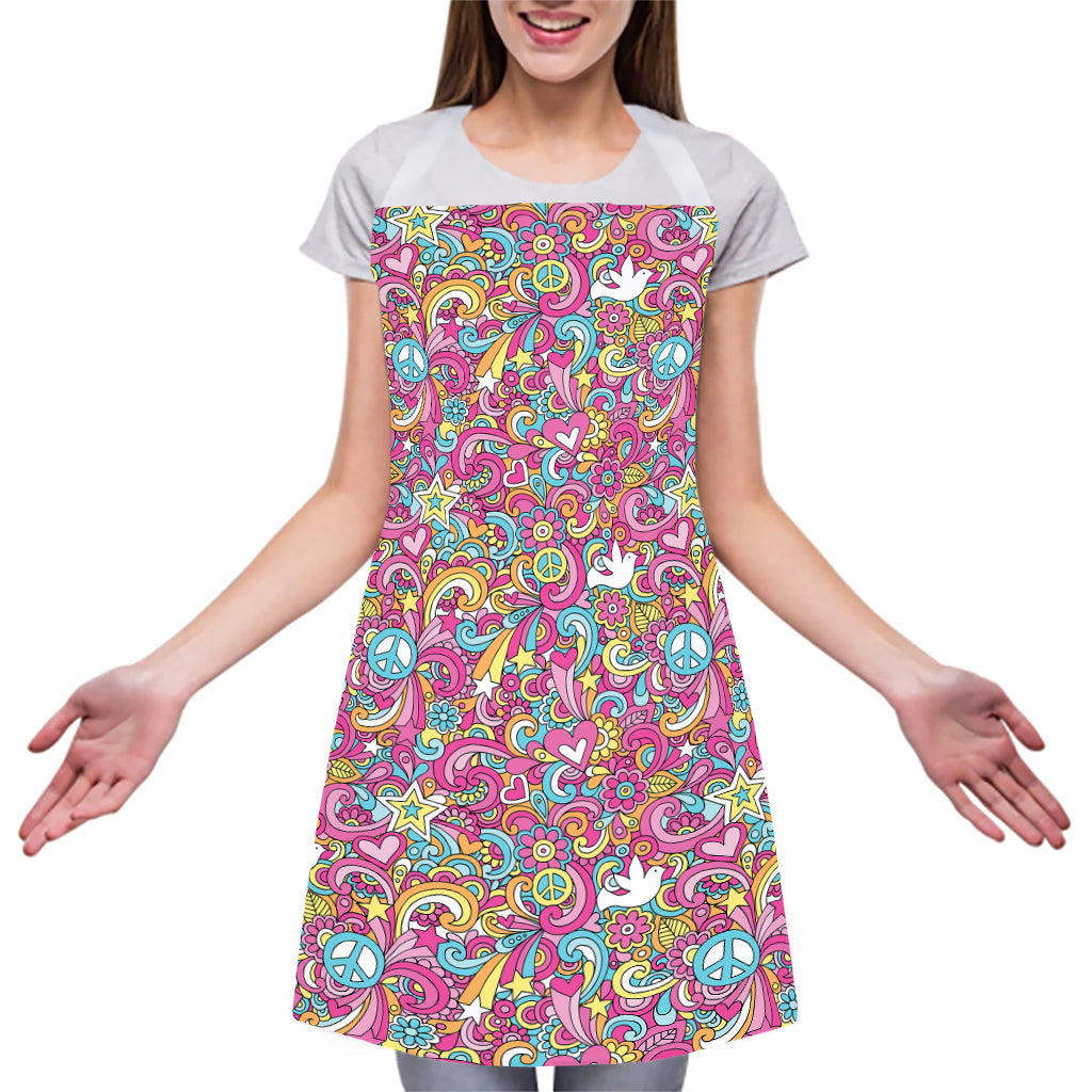 Groovy Girly Peace Pattern Print Adjustable Apron