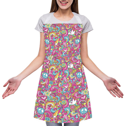 Groovy Girly Peace Pattern Print Adjustable Apron