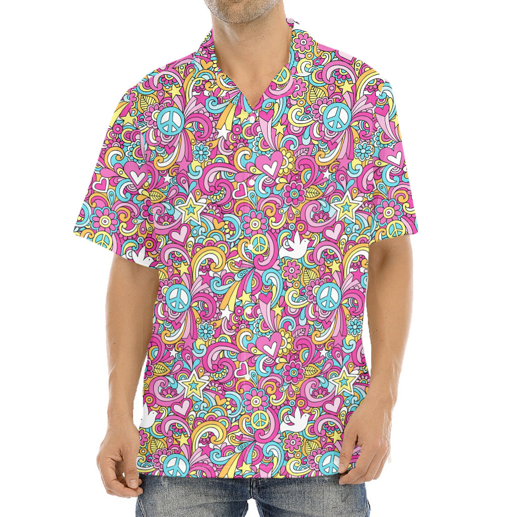 Groovy Girly Peace Pattern Print Aloha Shirt
