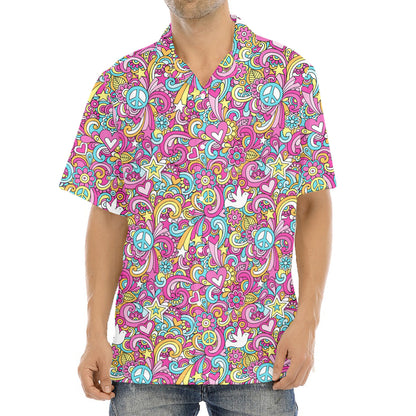 Groovy Girly Peace Pattern Print Aloha Shirt