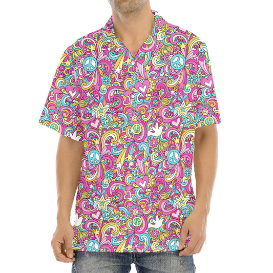 Groovy Girly Peace Pattern Print Aloha Shirt