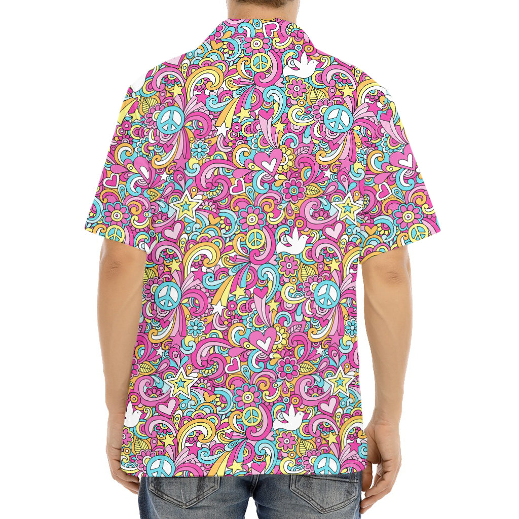 Groovy Girly Peace Pattern Print Aloha Shirt