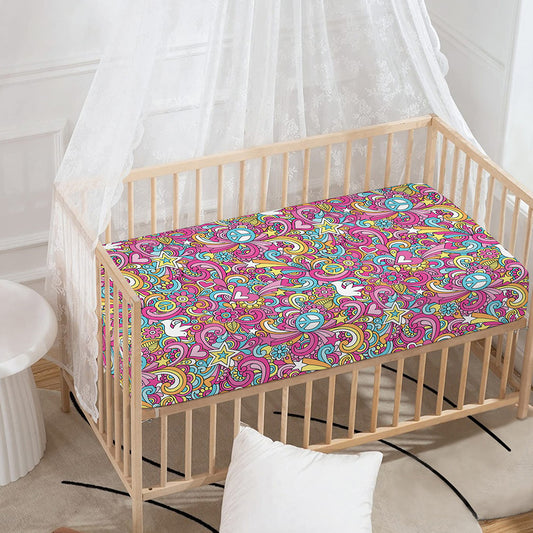 Groovy Girly Peace Pattern Print Baby Crib Sheet
