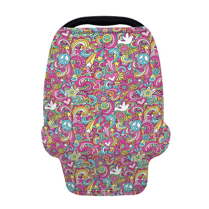Groovy Girly Peace Pattern Print Baby Seat Cover
