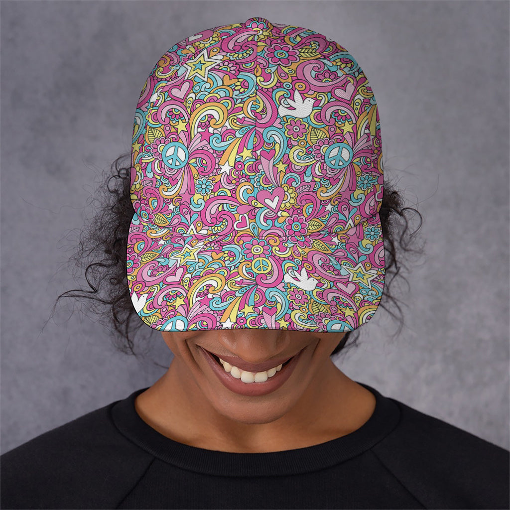 Groovy Girly Peace Pattern Print Baseball Cap