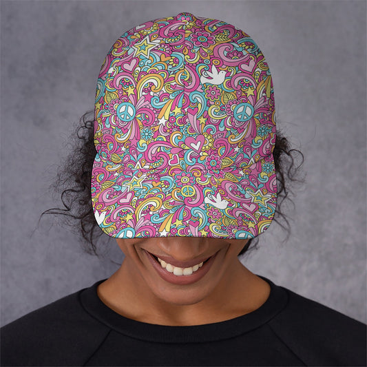 Groovy Girly Peace Pattern Print Baseball Cap