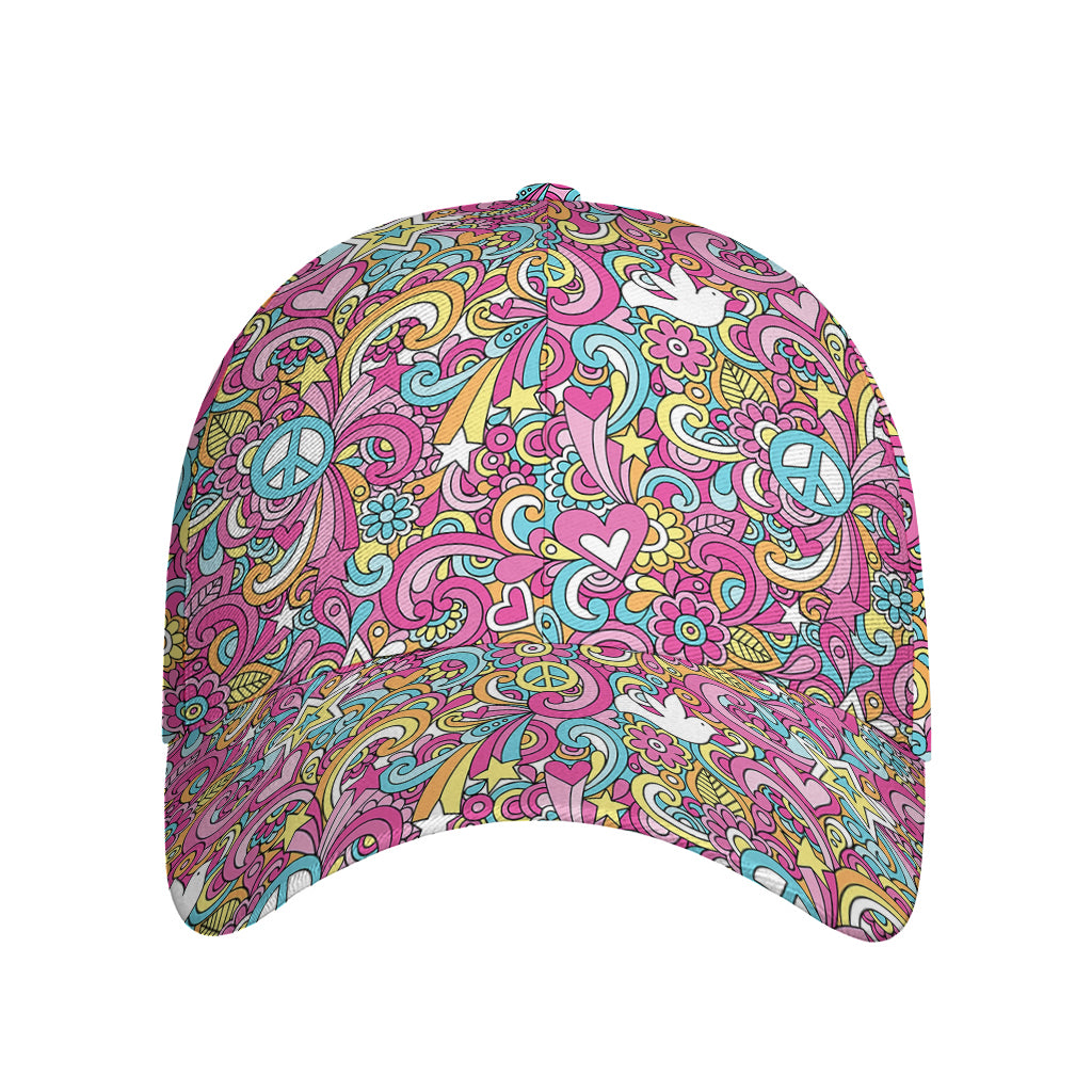 Groovy Girly Peace Pattern Print Baseball Cap