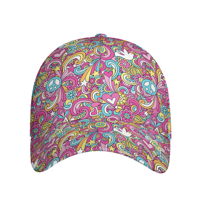 Groovy Girly Peace Pattern Print Baseball Cap