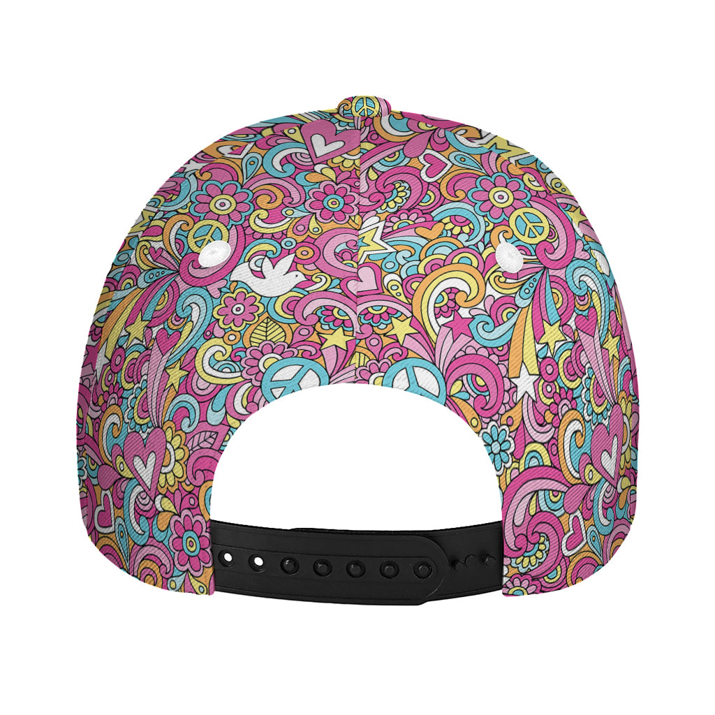 Groovy Girly Peace Pattern Print Baseball Cap