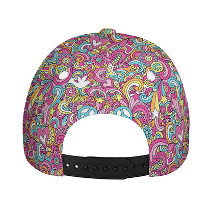Groovy Girly Peace Pattern Print Baseball Cap