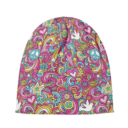 Groovy Girly Peace Pattern Print Beanie