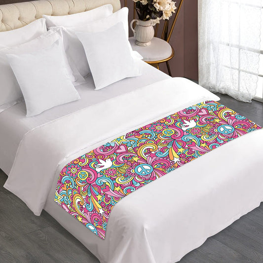 Groovy Girly Peace Pattern Print Bed Runner