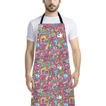 Groovy Girly Peace Pattern Print Bib Apron With Pocket