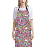 Groovy Girly Peace Pattern Print Bib Apron With Pocket