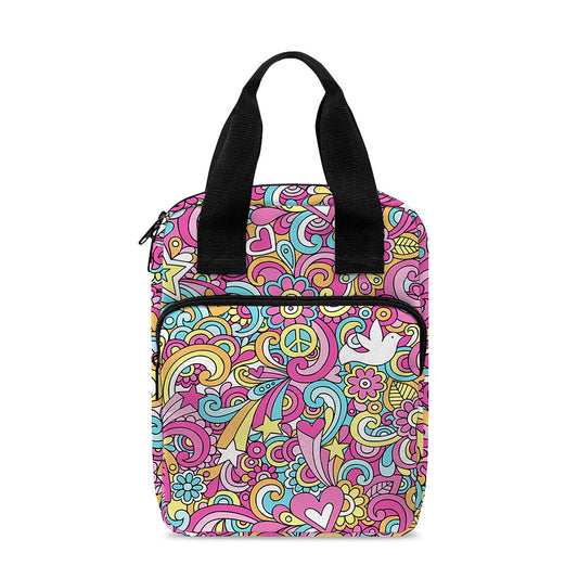 Groovy Girly Peace Pattern Print Bible Tote Bag