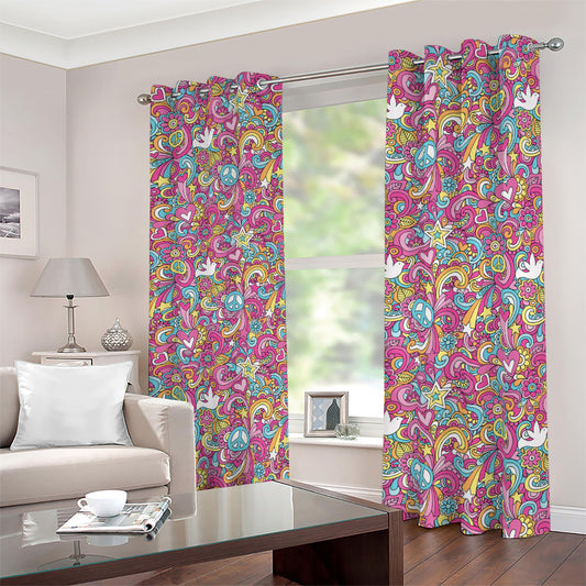Groovy Girly Peace Pattern Print Blackout Grommet Curtains