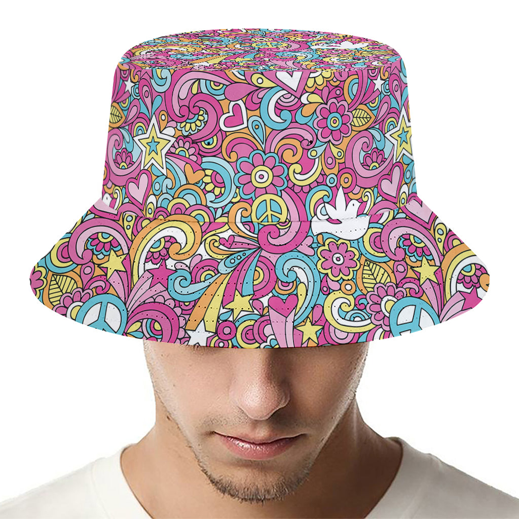 Groovy Girly Peace Pattern Print Bucket Hat