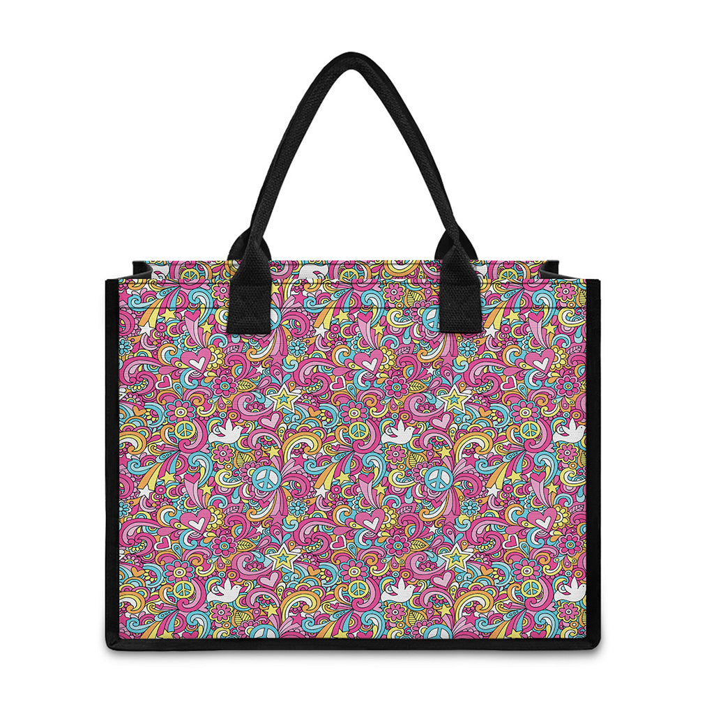 Groovy Girly Peace Pattern Print Canvas Tote Bag