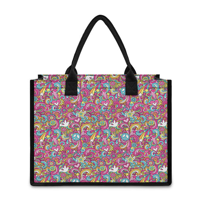 Groovy Girly Peace Pattern Print Canvas Tote Bag