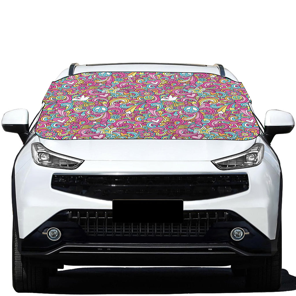 Groovy Girly Peace Pattern Print Car Windshield Snow Cover