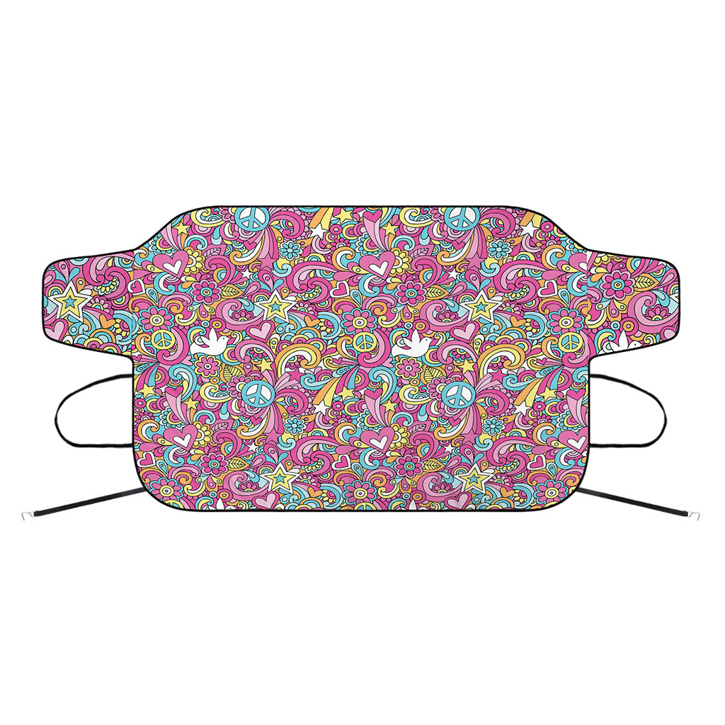 Groovy Girly Peace Pattern Print Car Windshield Snow Cover