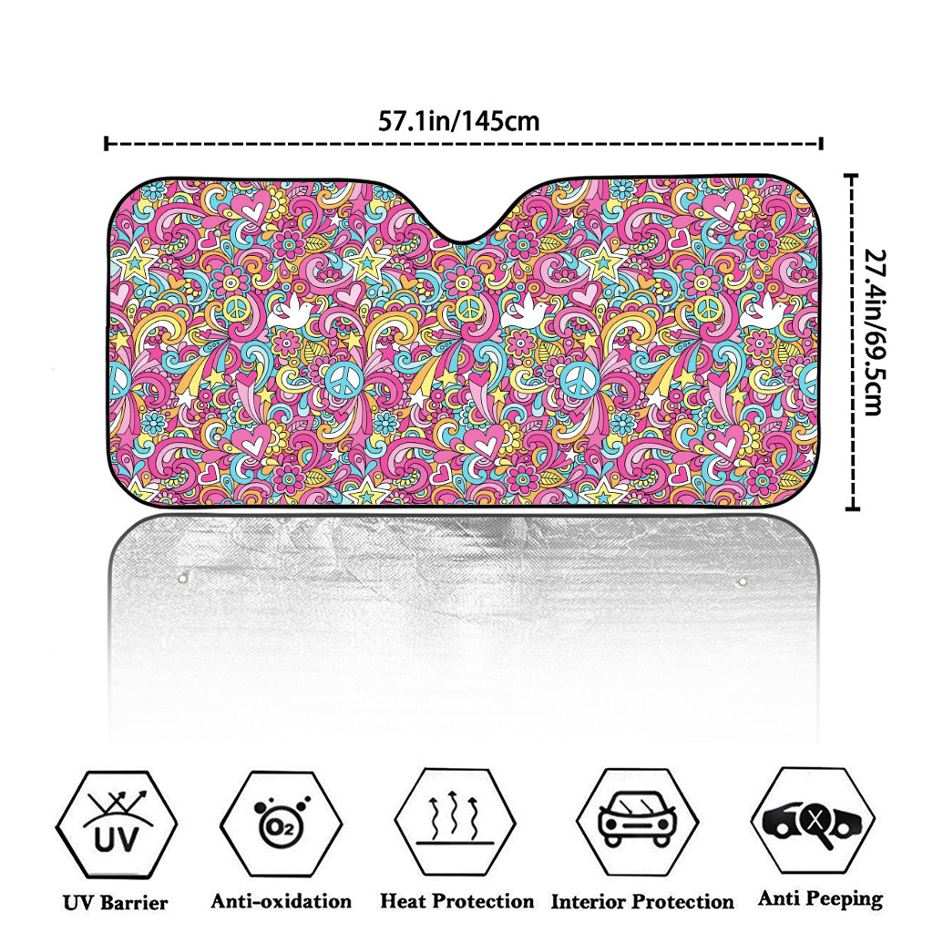 Groovy Girly Peace Pattern Print Car Windshield Sun Shade