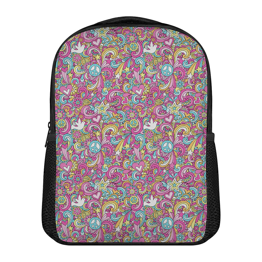 Groovy Girly Peace Pattern Print Casual Backpack