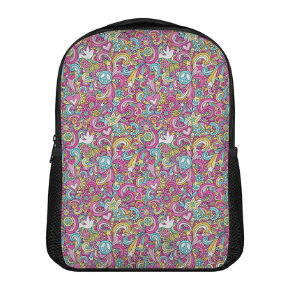 Groovy Girly Peace Pattern Print Casual Backpack