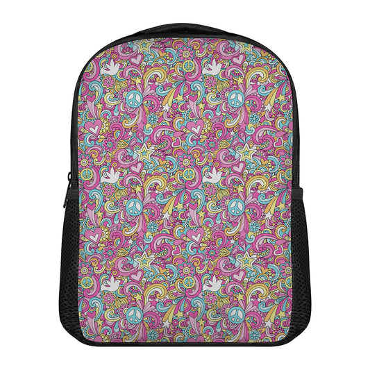Groovy Girly Peace Pattern Print Casual Backpack