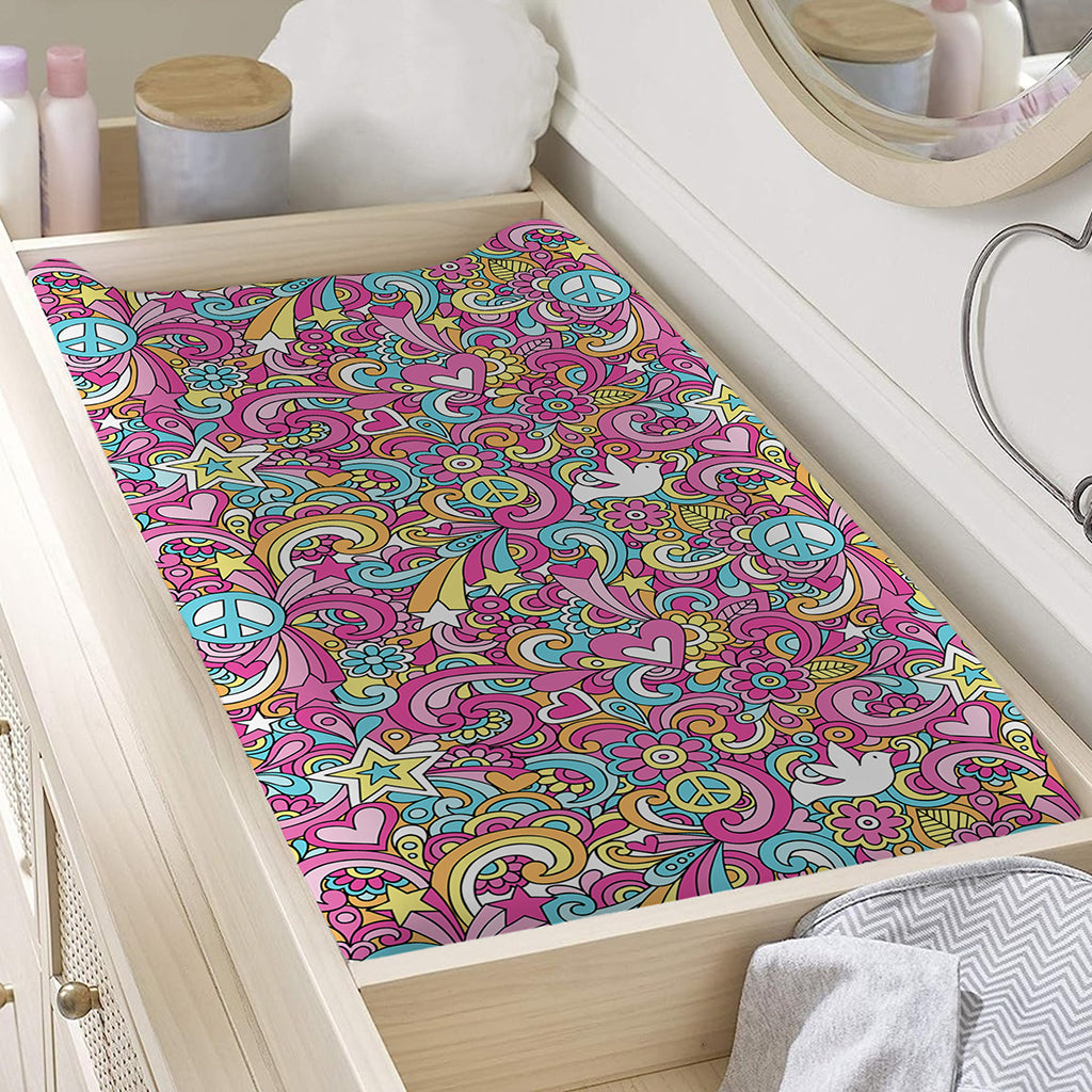 Groovy Girly Peace Pattern Print Changing Pad Cover